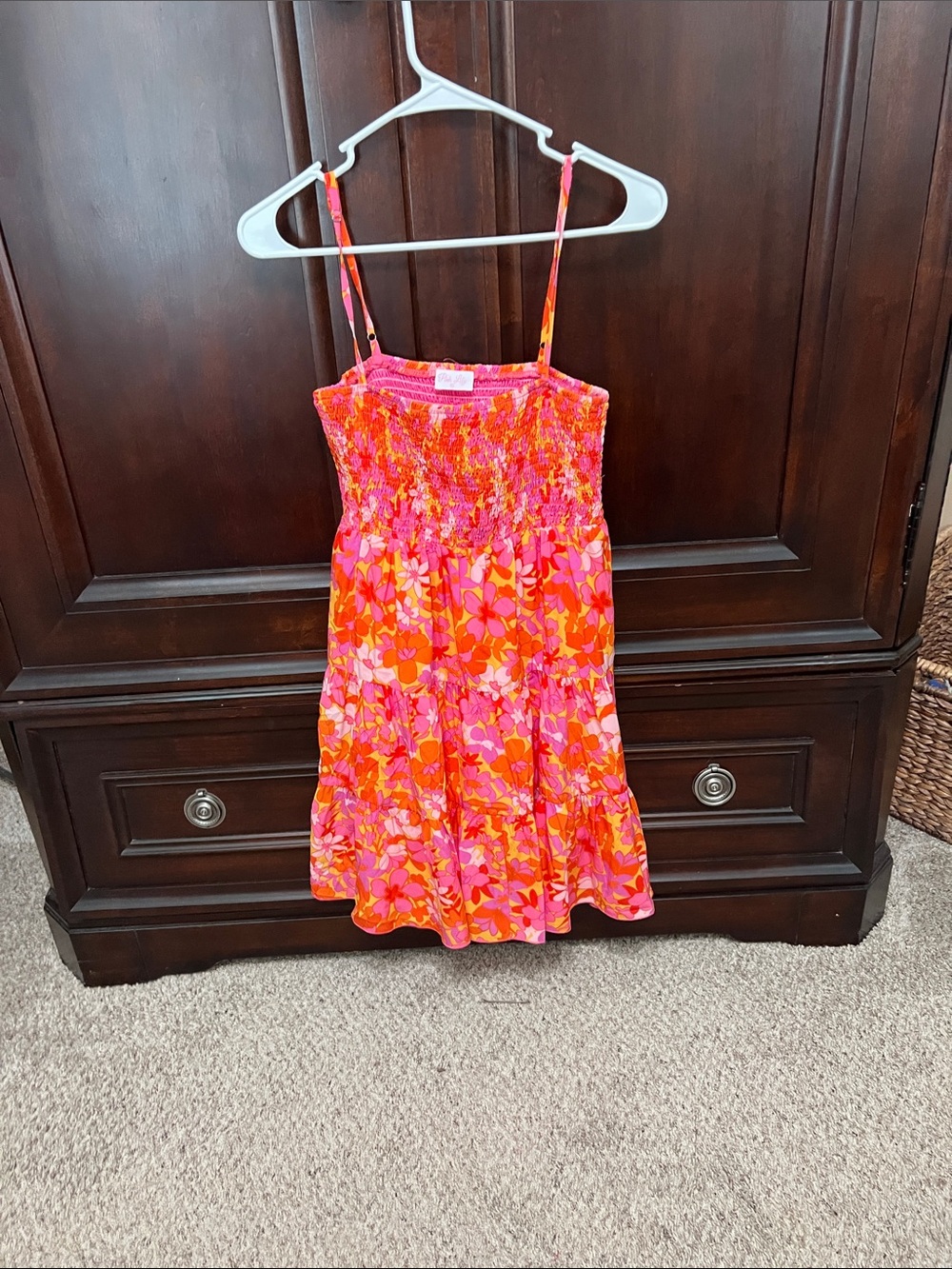 Bright Pink & Orange Floral Smocked Sundress